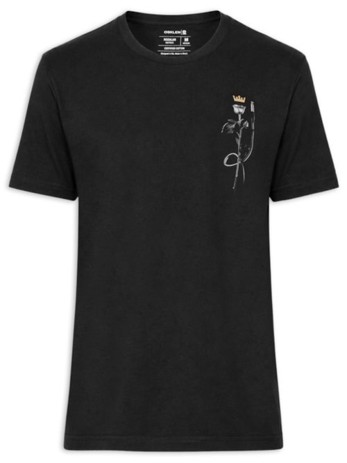 Camiseta Masculina Manga Curta Gola Careca Vintage Rose Rock - Preto
