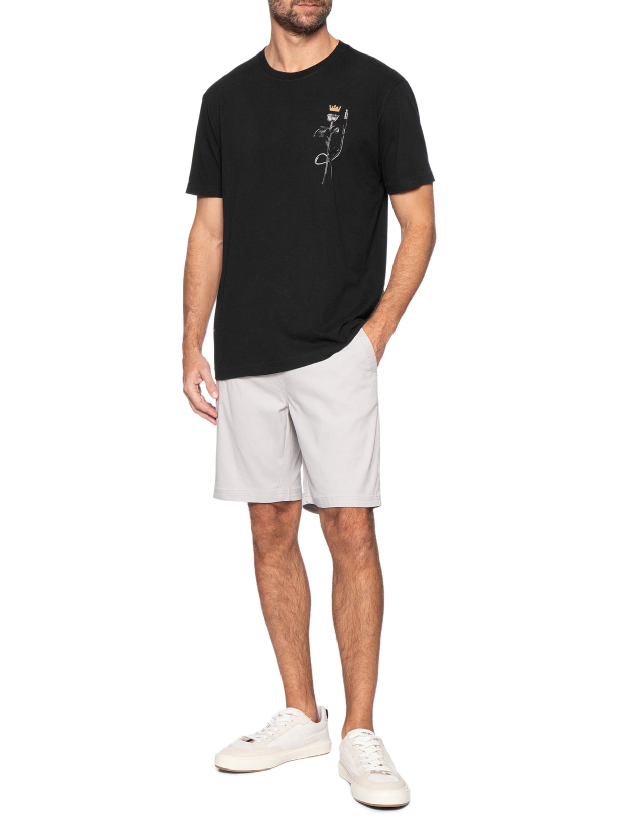 Camiseta Masculina Manga Curta Gola Careca Vintage Rose Rock Preto Osklen