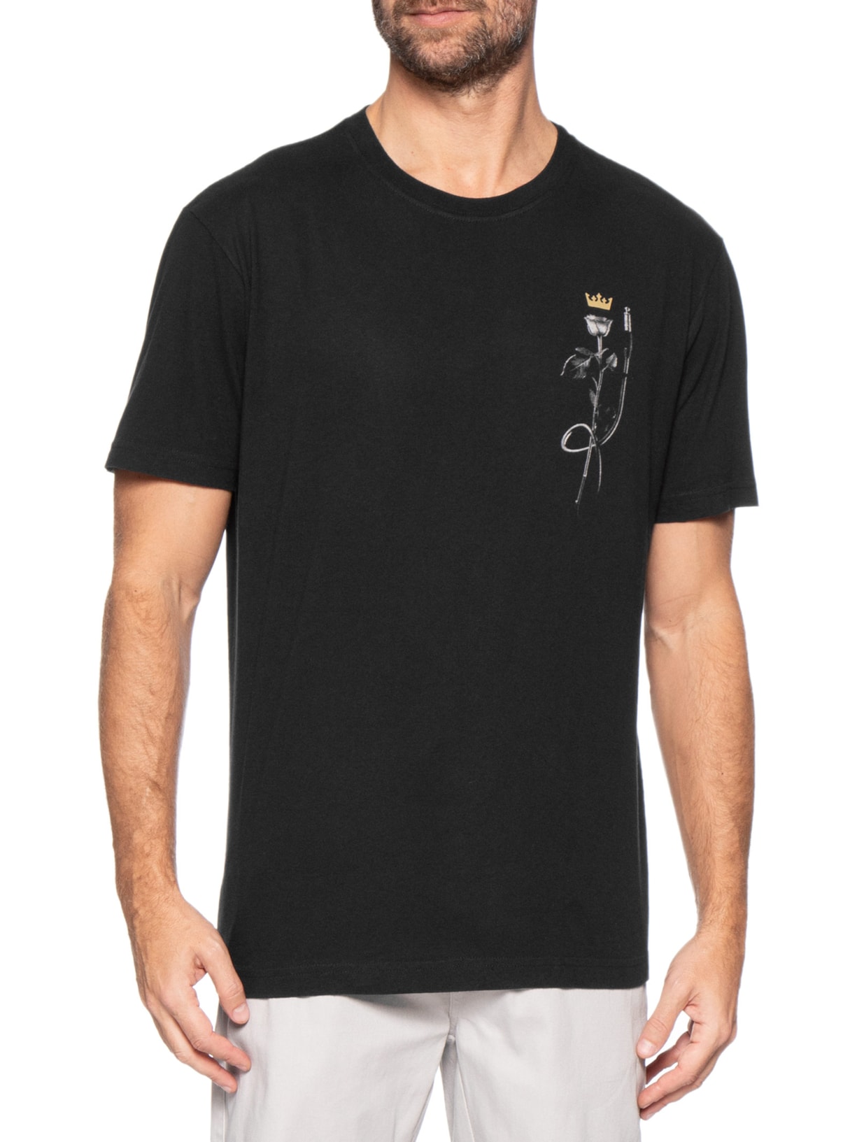 Camiseta Masculina Manga Curta Gola Careca Vintage Rose Rock Preto Osklen