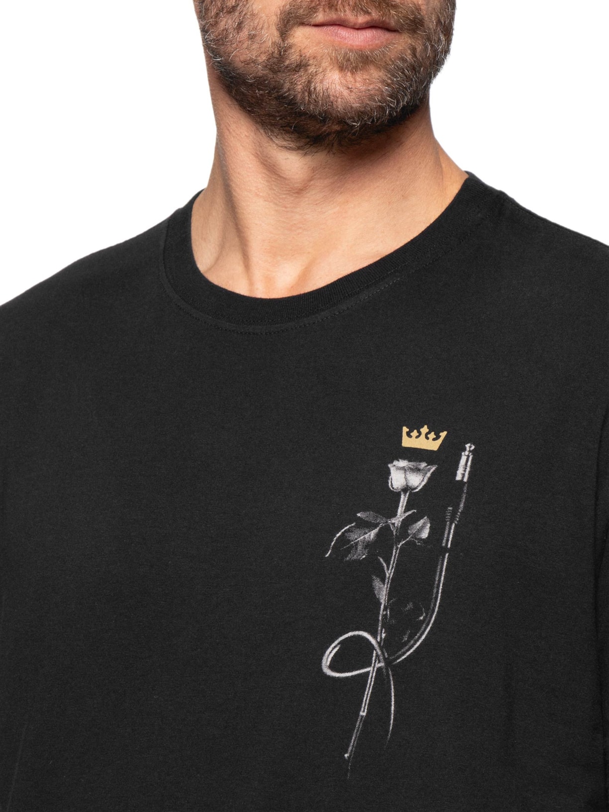 Camiseta Masculina Manga Curta Gola Careca Vintage Rose Rock Preto Osklen