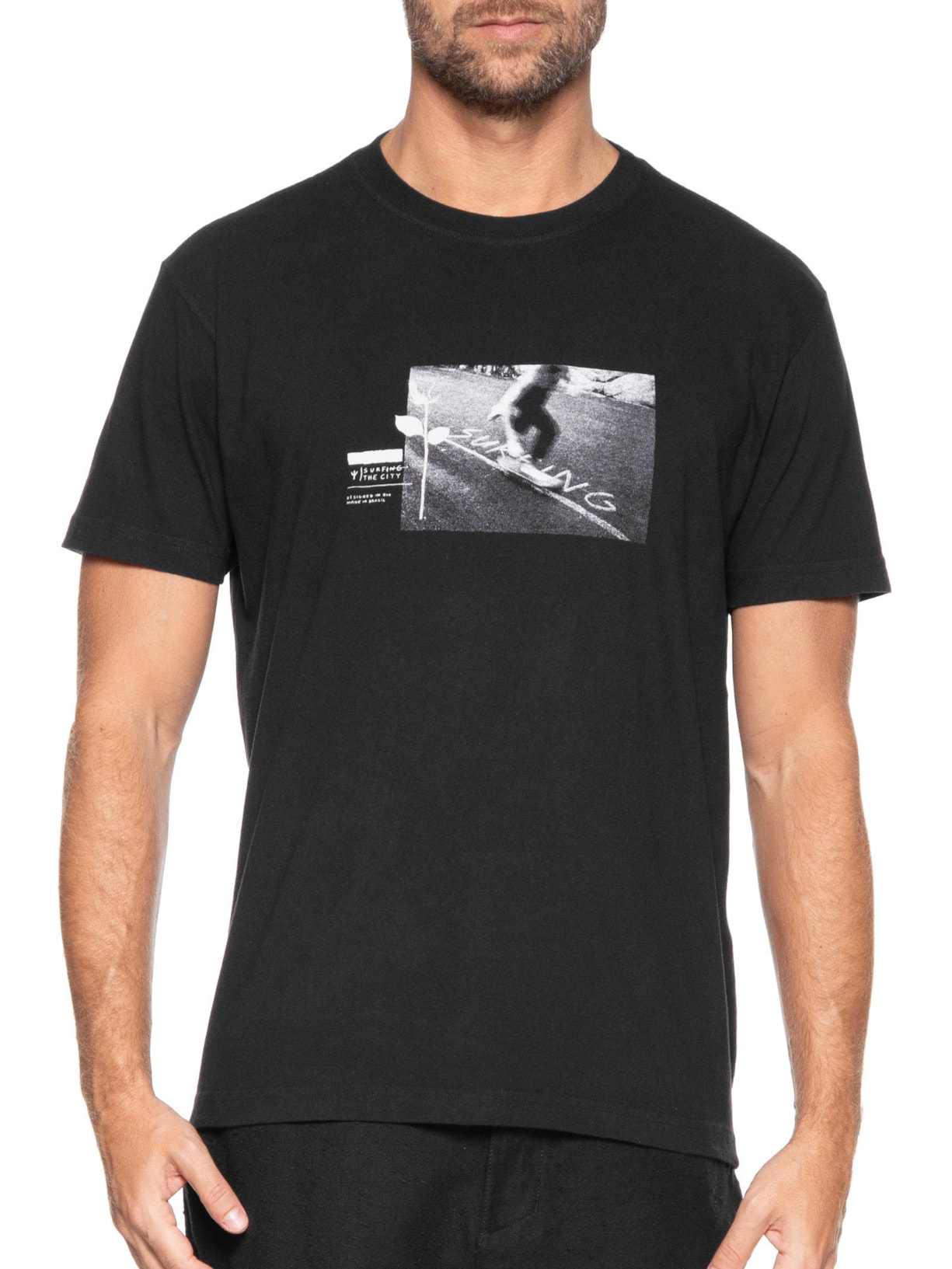 Camiseta Masculina Manga Curta Gola Careca Vintage Sk8 Rose Preto Osklen