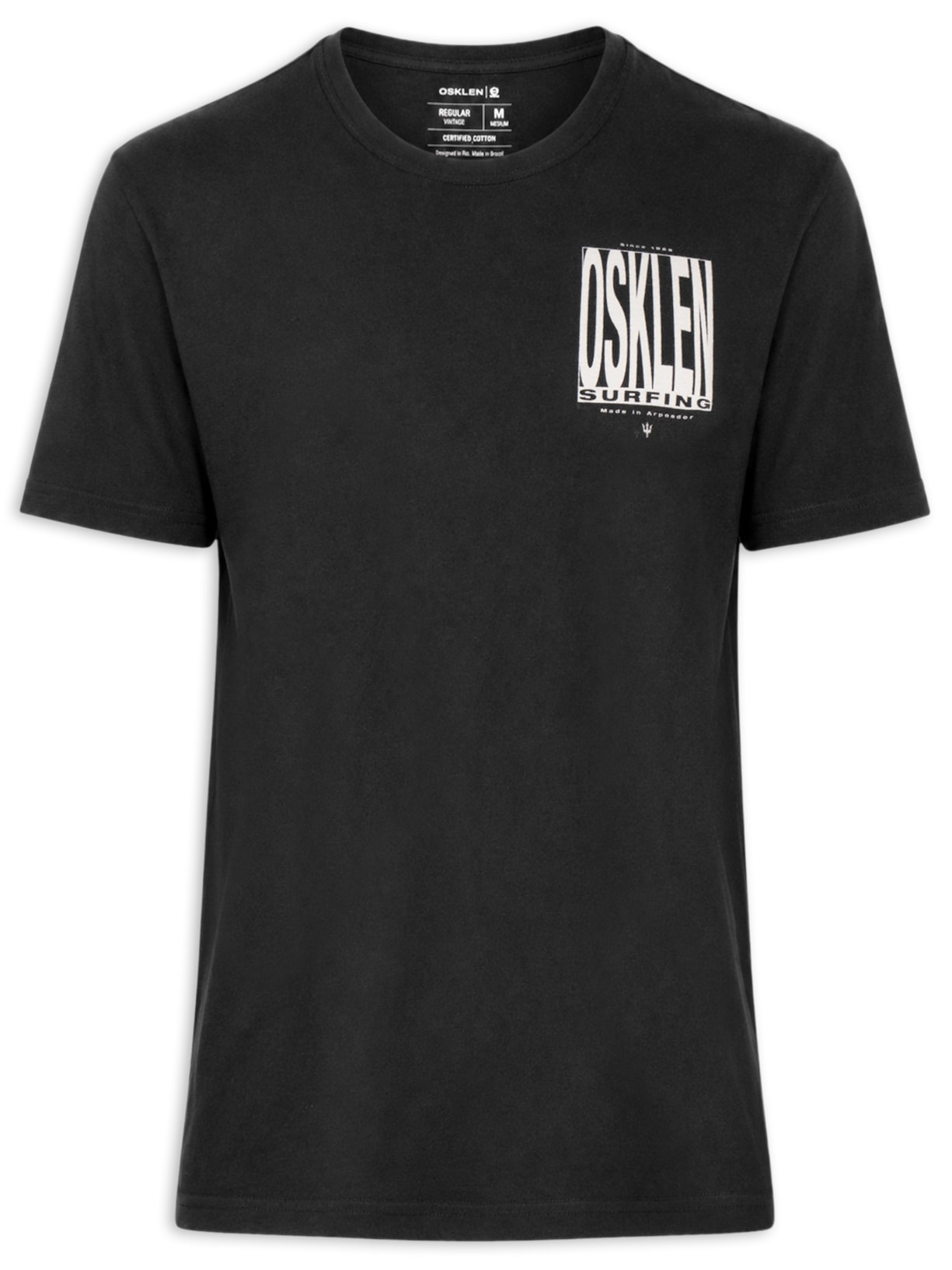 Camiseta Masculina Manga Curta Gola Careca Vintage Surf Blocks - Preto