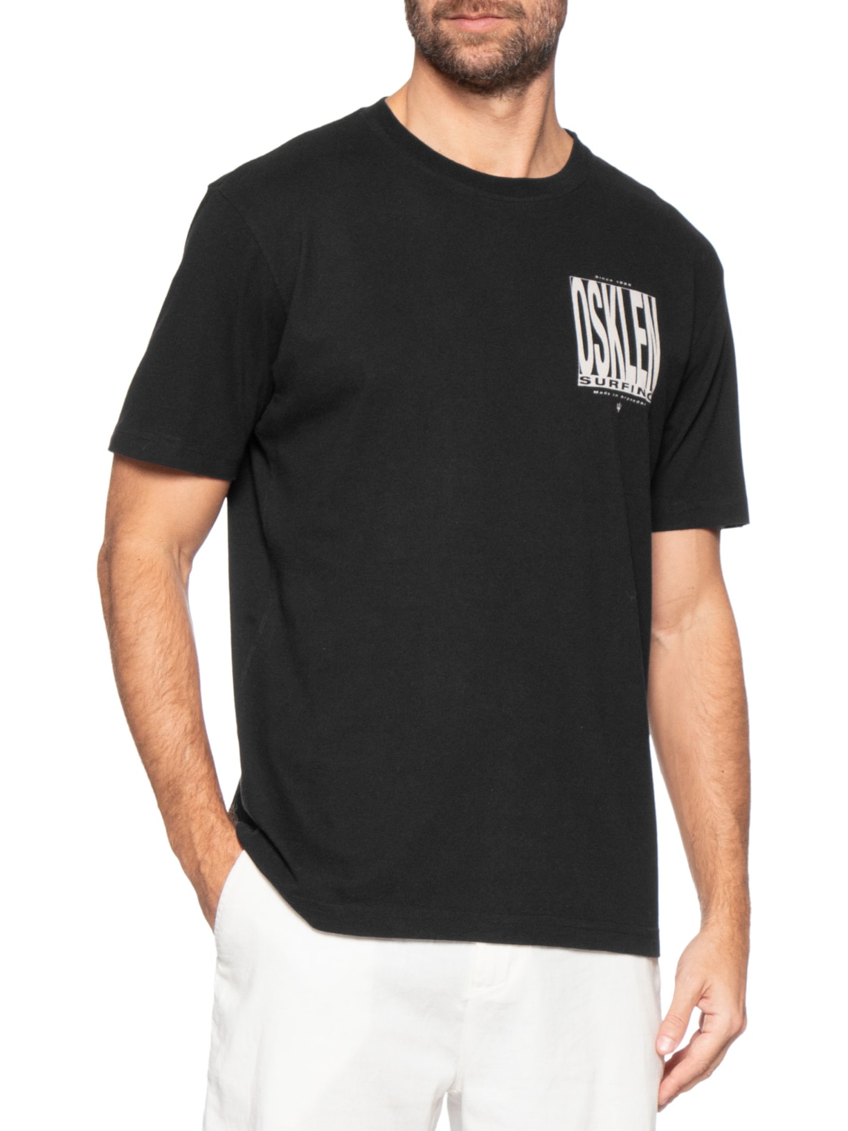 Camiseta Masculina Manga Curta Gola Careca Vintage Surf Blocks Preto Osklen