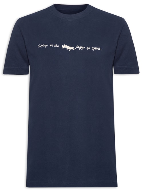 Camiseta Masculina Manga Curta Gola Careca Vintage Surf & Jazz Scribble - Azul