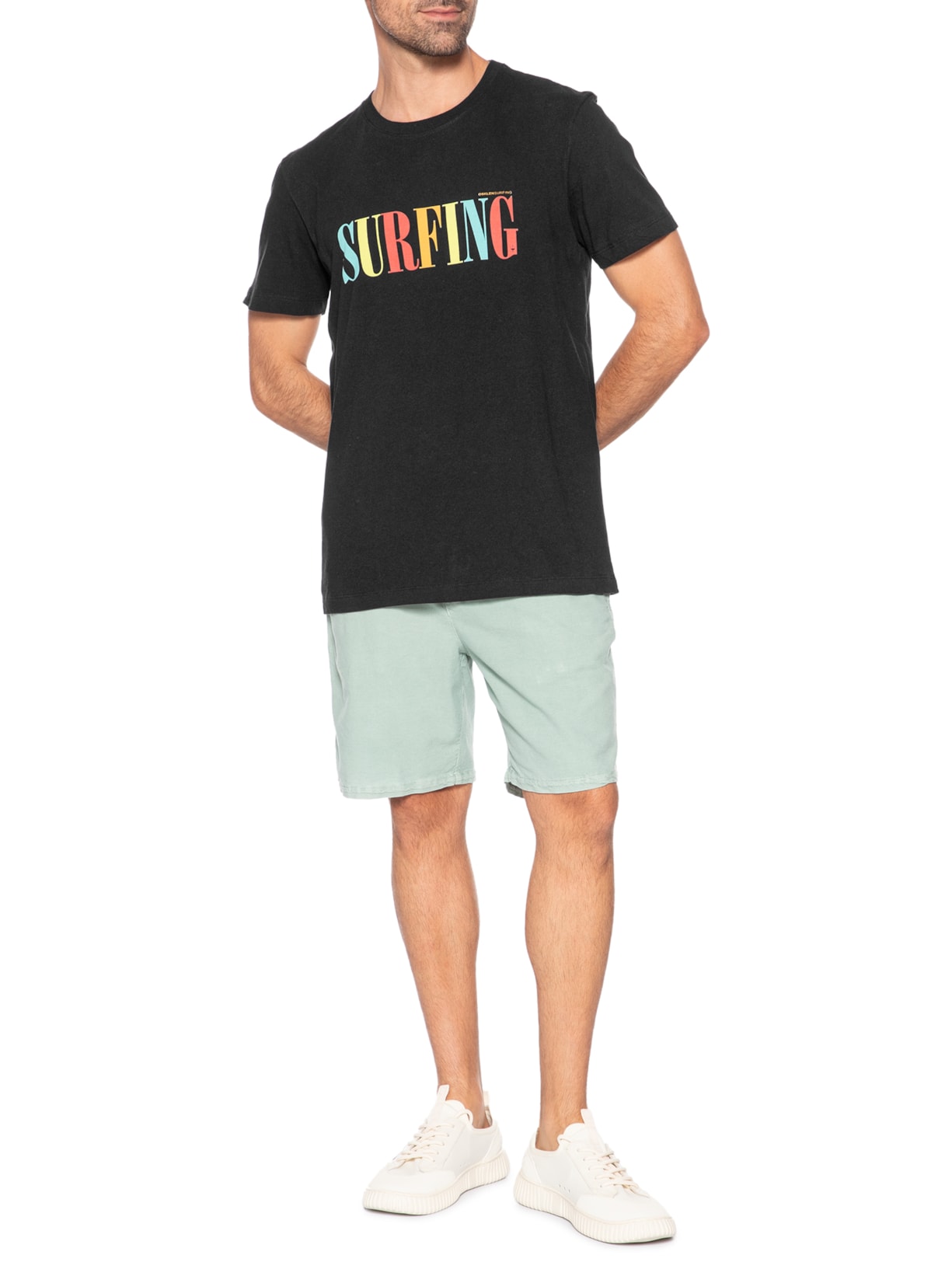 Camiseta Masculina Manga Curta Gola Careca Vintage Surfing Slim Preto Osklen