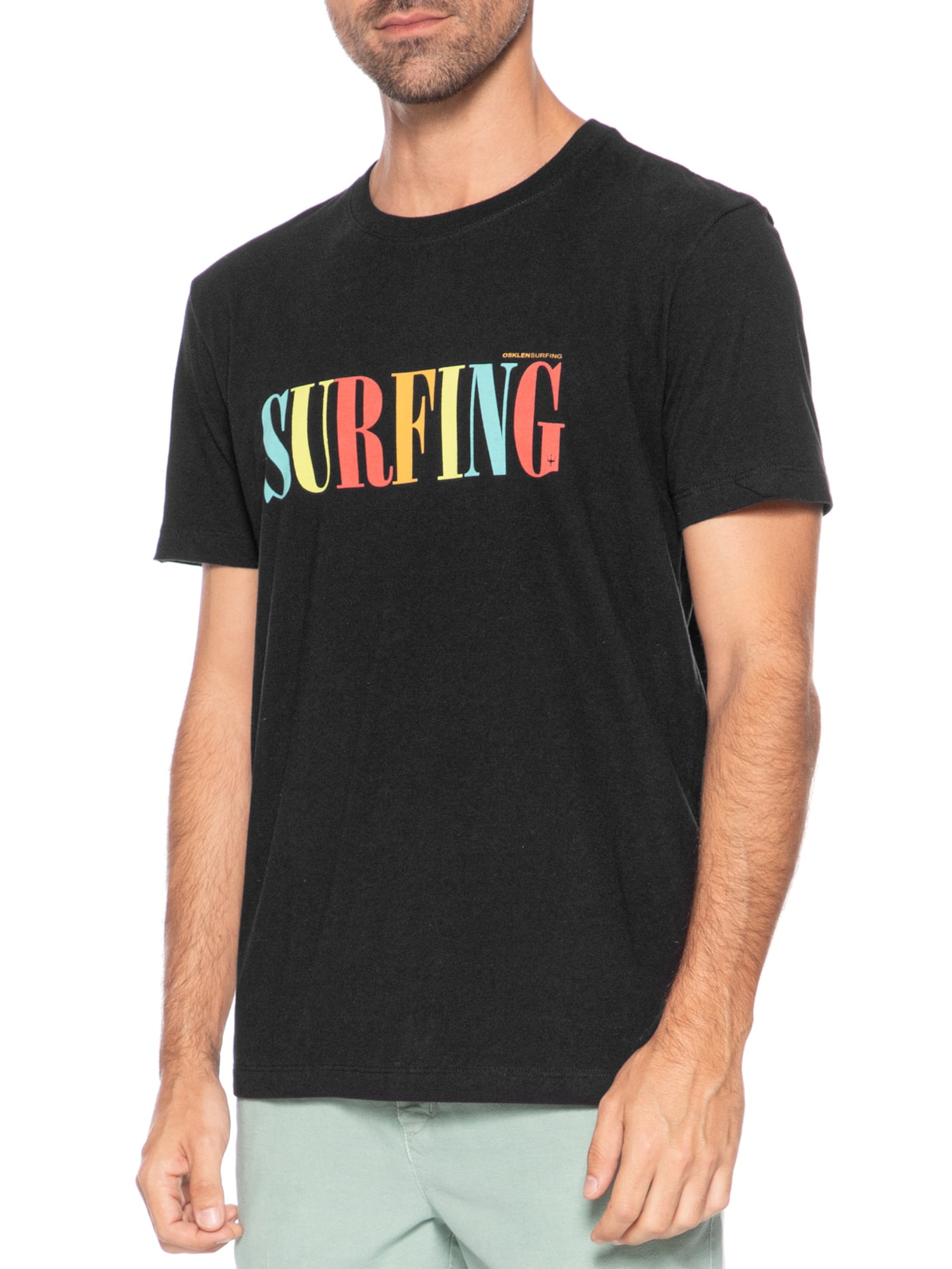 Camiseta Masculina Manga Curta Gola Careca Vintage Surfing Slim Preto Osklen