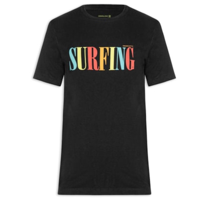 Camiseta Masculina Manga Curta Gola Careca Vintage Surfing Slim - Preto