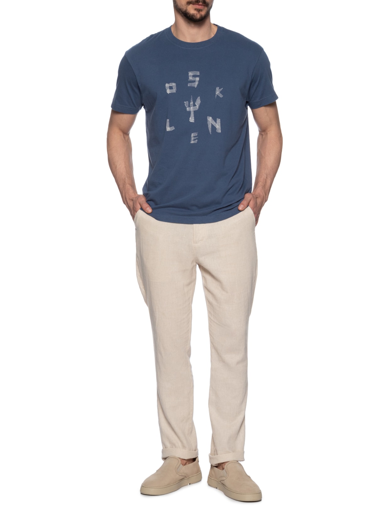 Camiseta Masculina Manga Curta Gola Careca Vintage Tape Azul Osklen