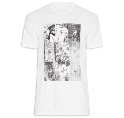 Camiseta Masculina Manga Curta Gola Careca Vintage Tridente Areia 02 - Branco