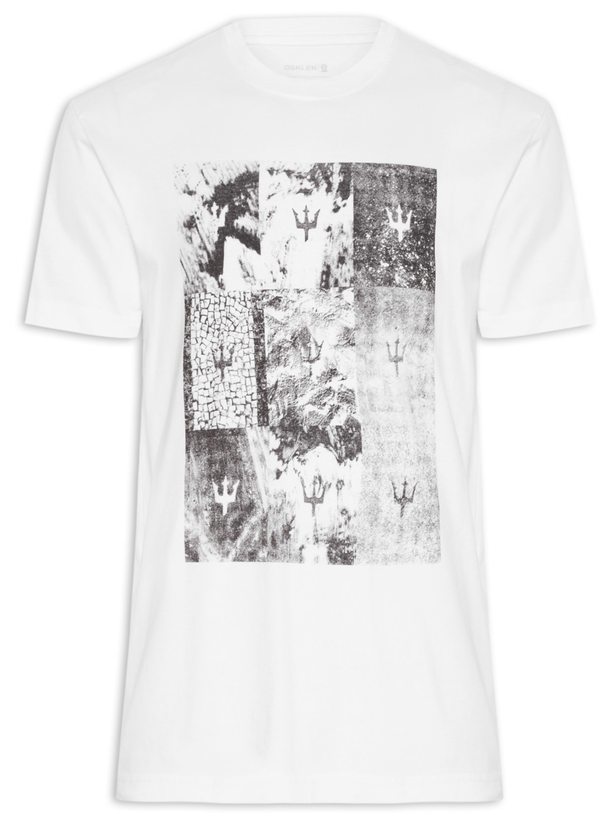 Camiseta Masculina Manga Curta Gola Careca Vintage Tridente Areia 02 - Branco