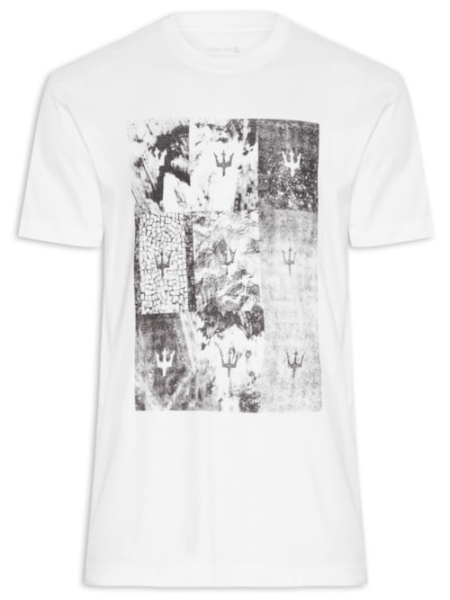 Camiseta Masculina Manga Curta Gola Careca Vintage Tridente Areia 02 - Branco