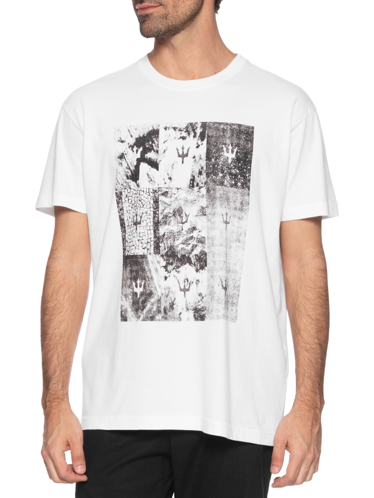 Camiseta Masculina Manga Curta Gola Careca Vintage Tridente Areia 02 Branco Osklen