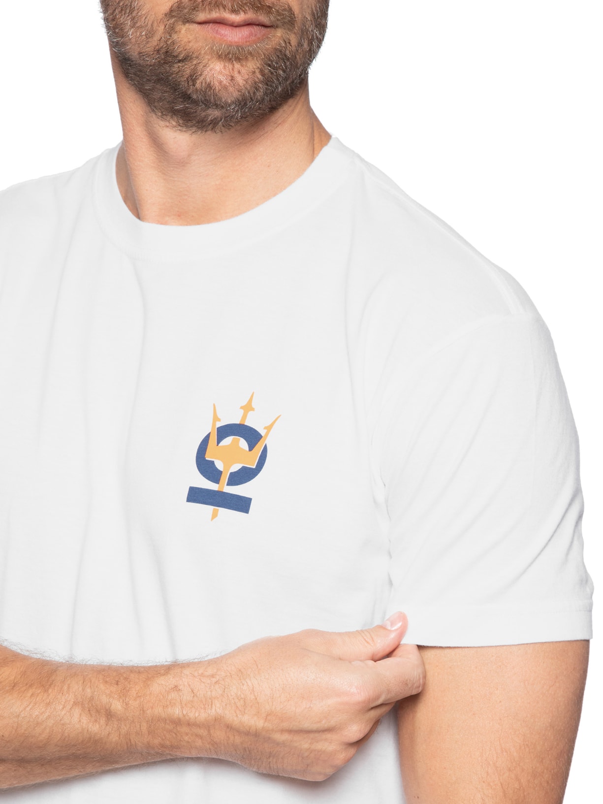 Camiseta Masculina Manga Curta Gola Careca Vintage Tridente Oceans Branco Osklen