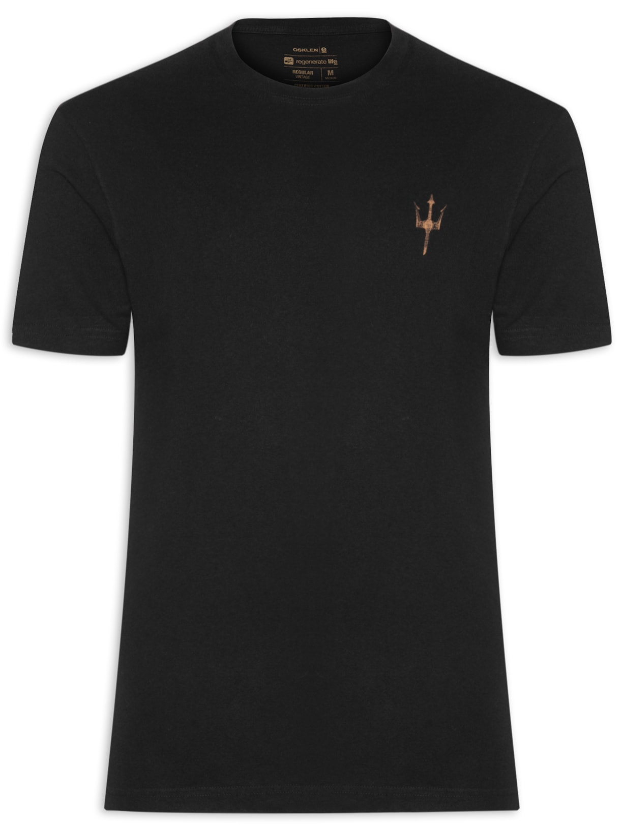 Camiseta Masculina Manga Curta Gola Careca Vintage Tridente Preto Osklen