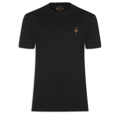Camiseta Masculina Manga Curta Gola Careca Vintage Tridente - Preto