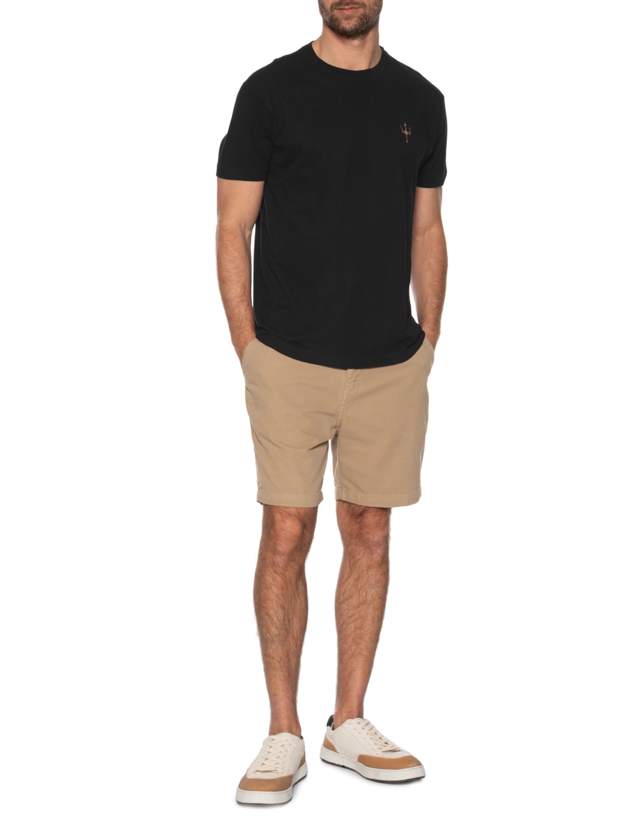 Camiseta Masculina Manga Curta Gola Careca Vintage Tridente Preto Osklen