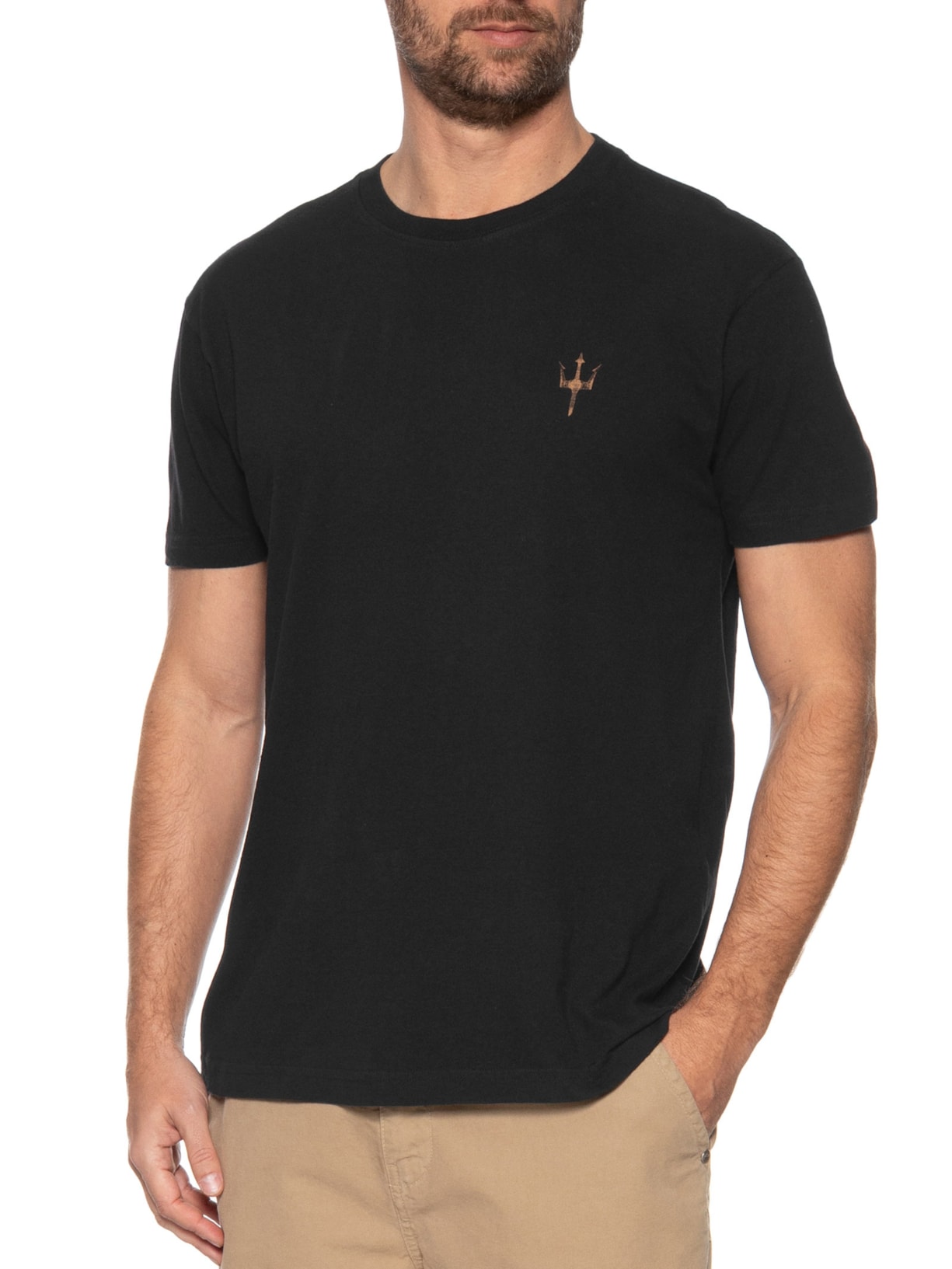 Camiseta Masculina Manga Curta Gola Careca Vintage Tridente Preto Osklen