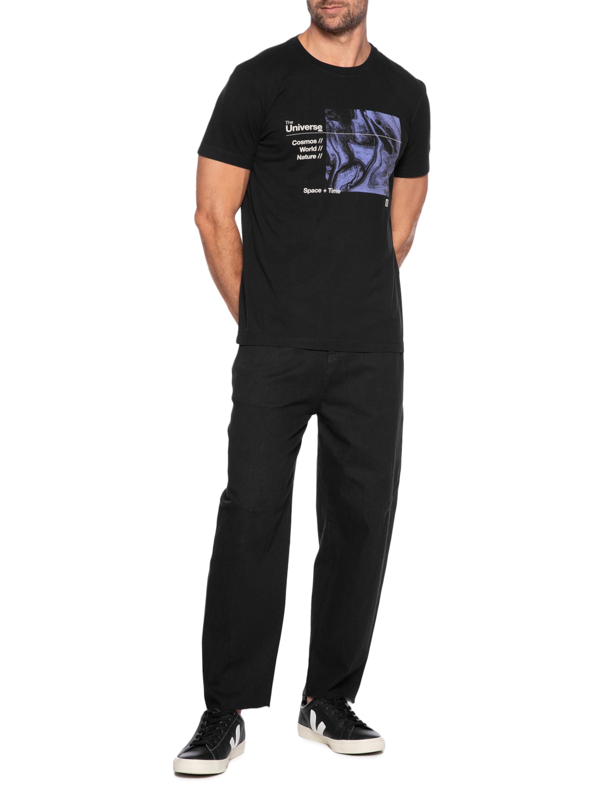 Camiseta Masculina Manga Curta Gola Careca Vintage Universe Preto Osklen