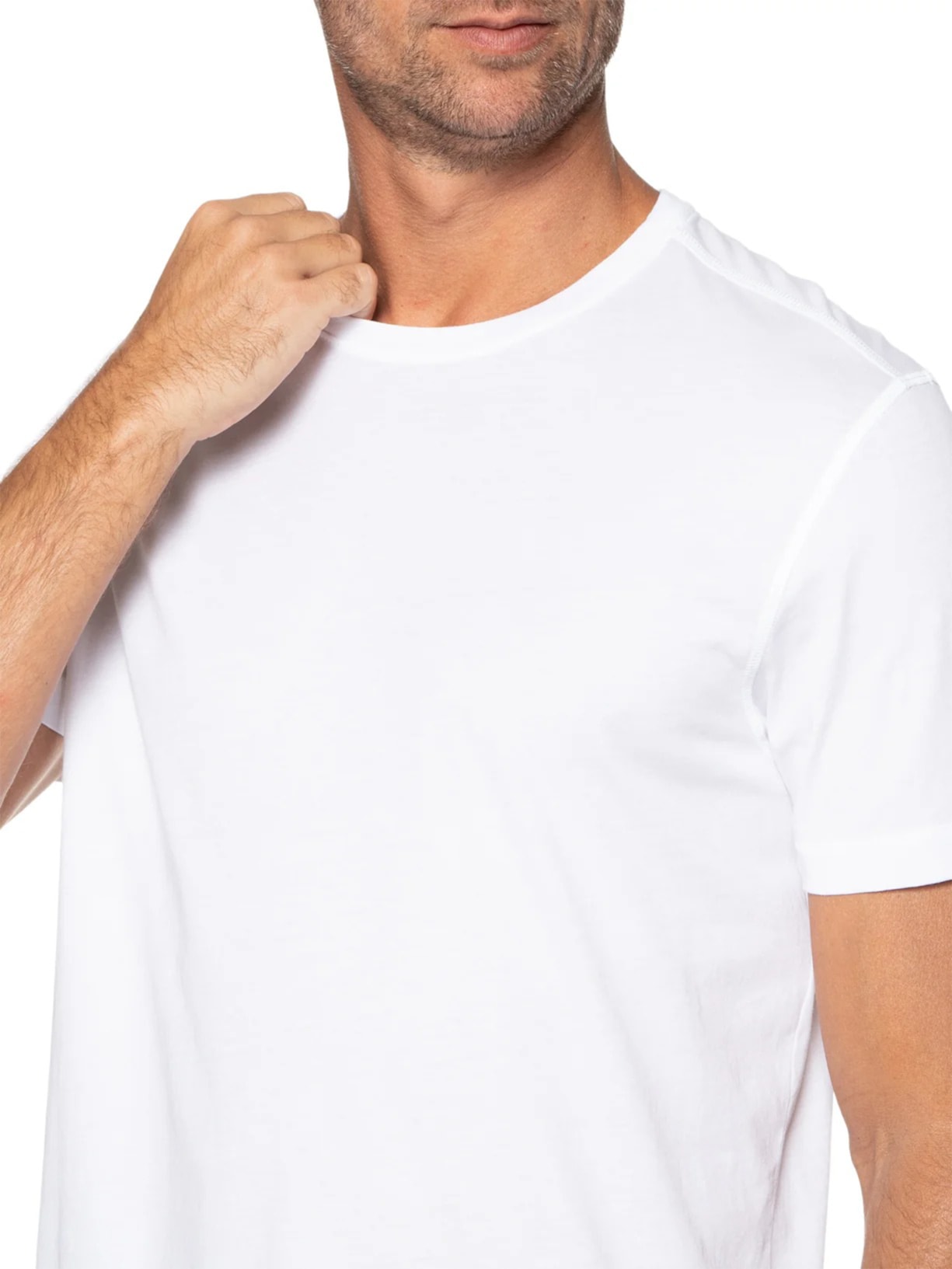 Camiseta Masculina Manga Curta Gola Redonda Regular Fit Branco  '2 Essential