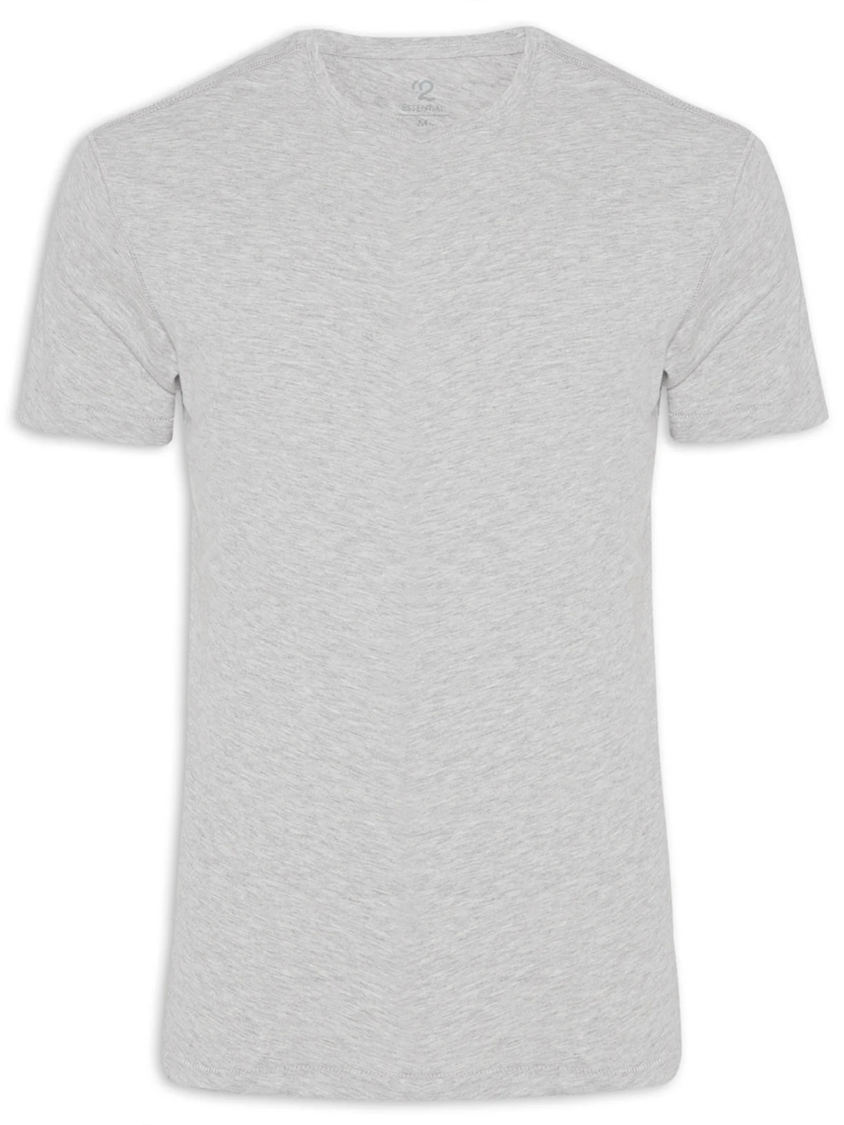 Camiseta Masculina Manga Curta Gola Redonda Regular Fit Cinza '2 Essential