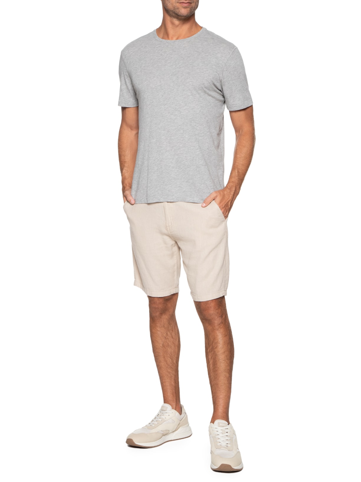 Camiseta Masculina Manga Curta Gola Redonda Regular Fit Cinza '2 Essential