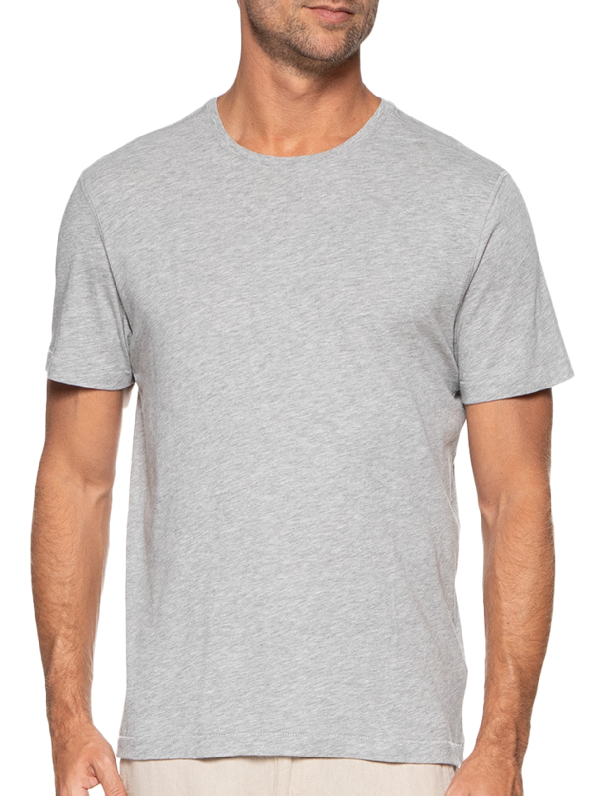 Camiseta Masculina Manga Curta Gola Redonda Regular Fit Cinza '2 Essential