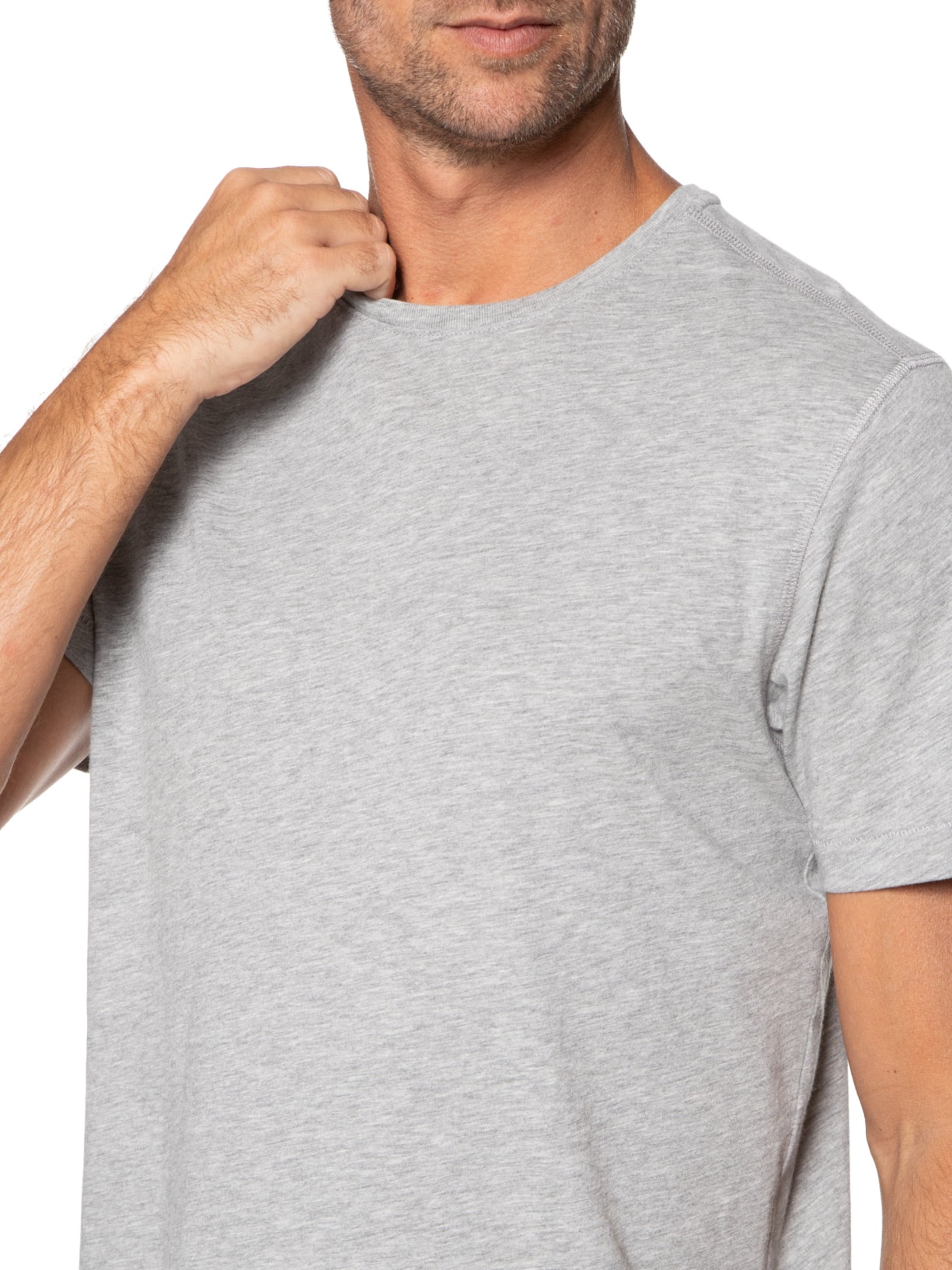 Camiseta Masculina Manga Curta Gola Redonda Regular Fit Cinza '2 Essential