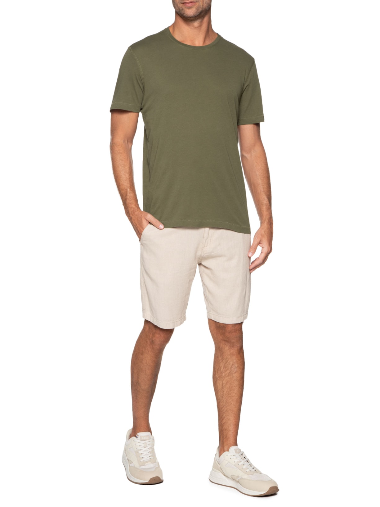 Camiseta Masculina Manga Curta Gola Redonda Regular Fit Verde '2 Essential