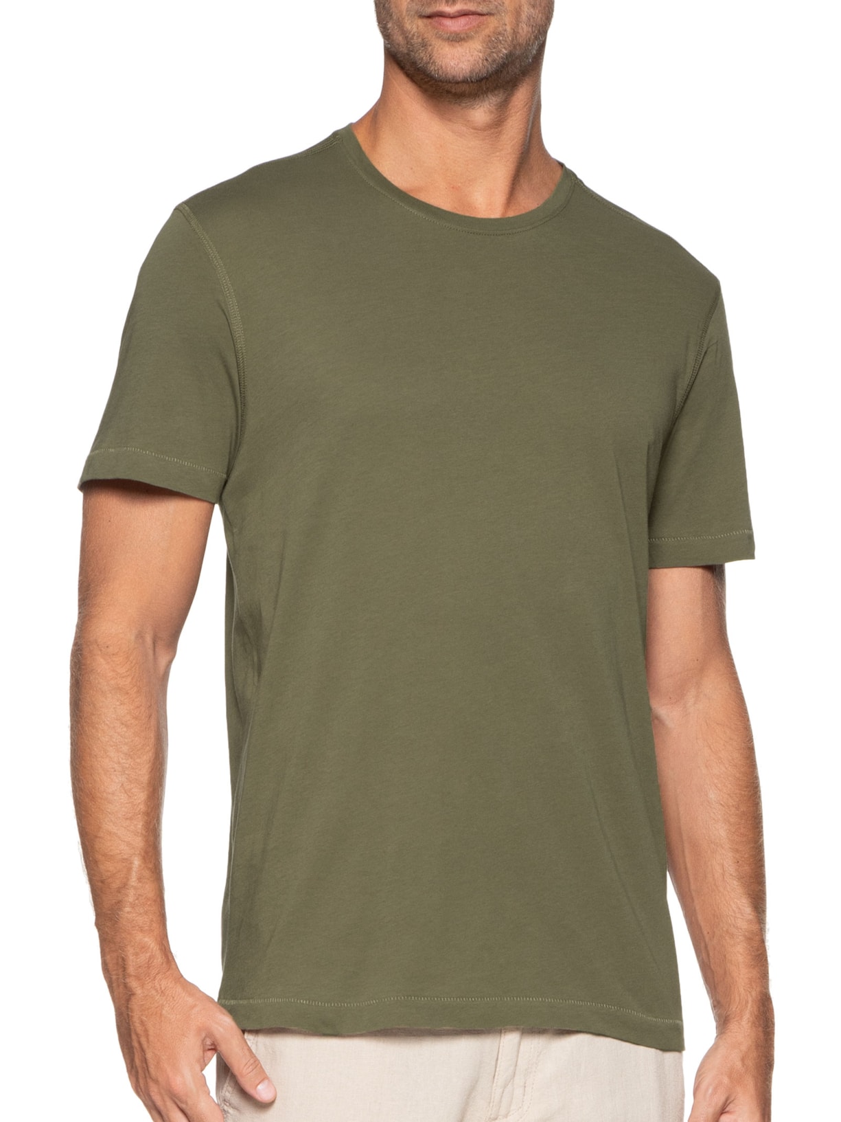 Camiseta Masculina Manga Curta Gola Redonda Regular Fit Verde '2 Essential