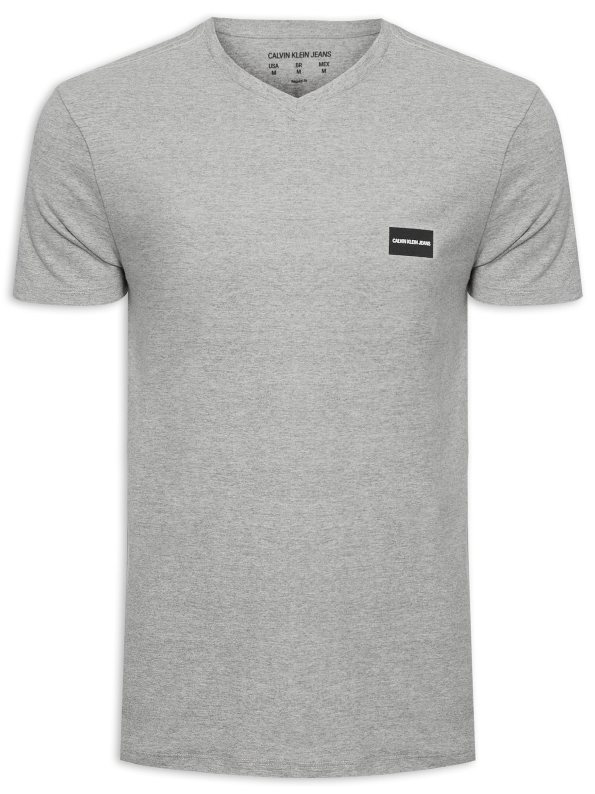 Camiseta Masculina Manga Curta Gola V Logo Ret - Cinza