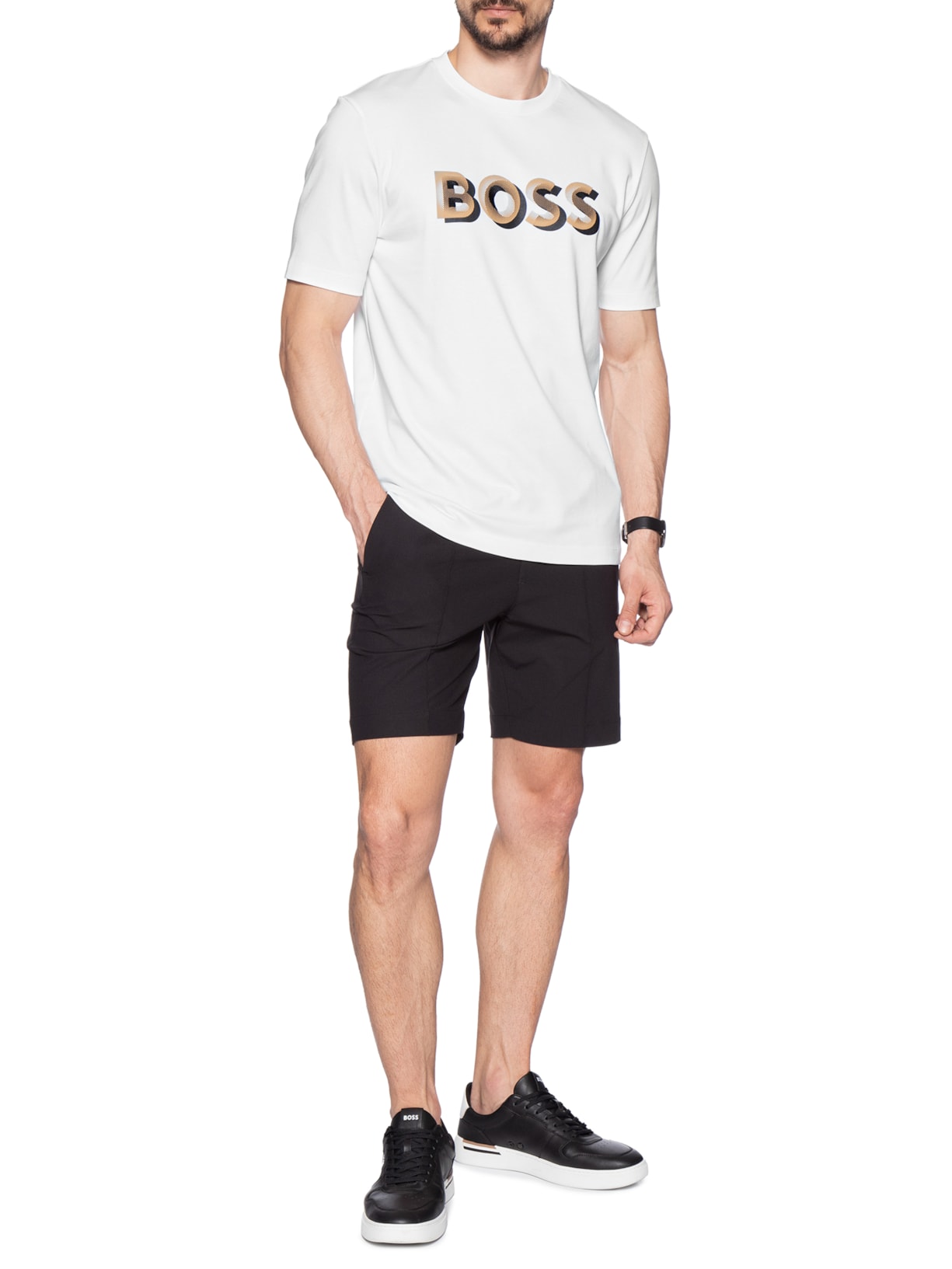 Camiseta Masculina Manga Curta H-Thompson 656 Branco Boss