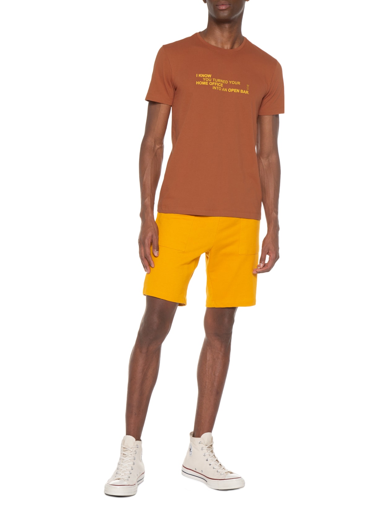 Camiseta Masculina Manga Curta Home Office Open Bar Marrom Sergio K