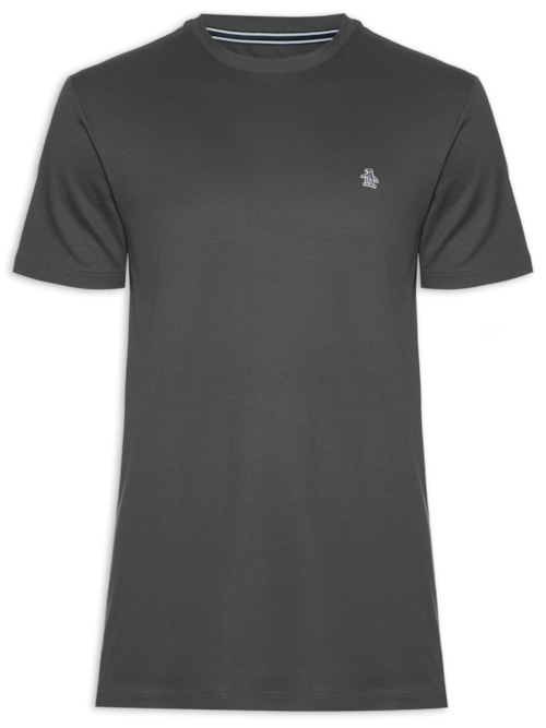 Camiseta Masculina Manga Curta, Interlonque Lisa Patch - Cinza