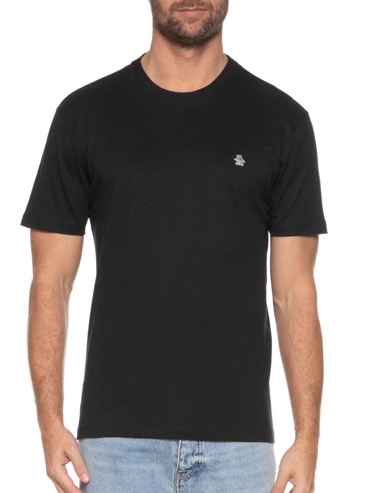 Camiseta Masculina Manga Curta Interloque Lisa Patch Preto Original Penguin
