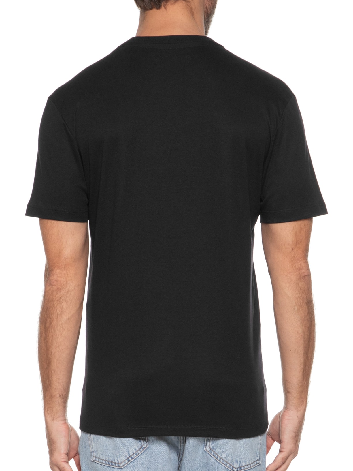 Camiseta Masculina Manga Curta Interloque Lisa Patch Preto Original Penguin