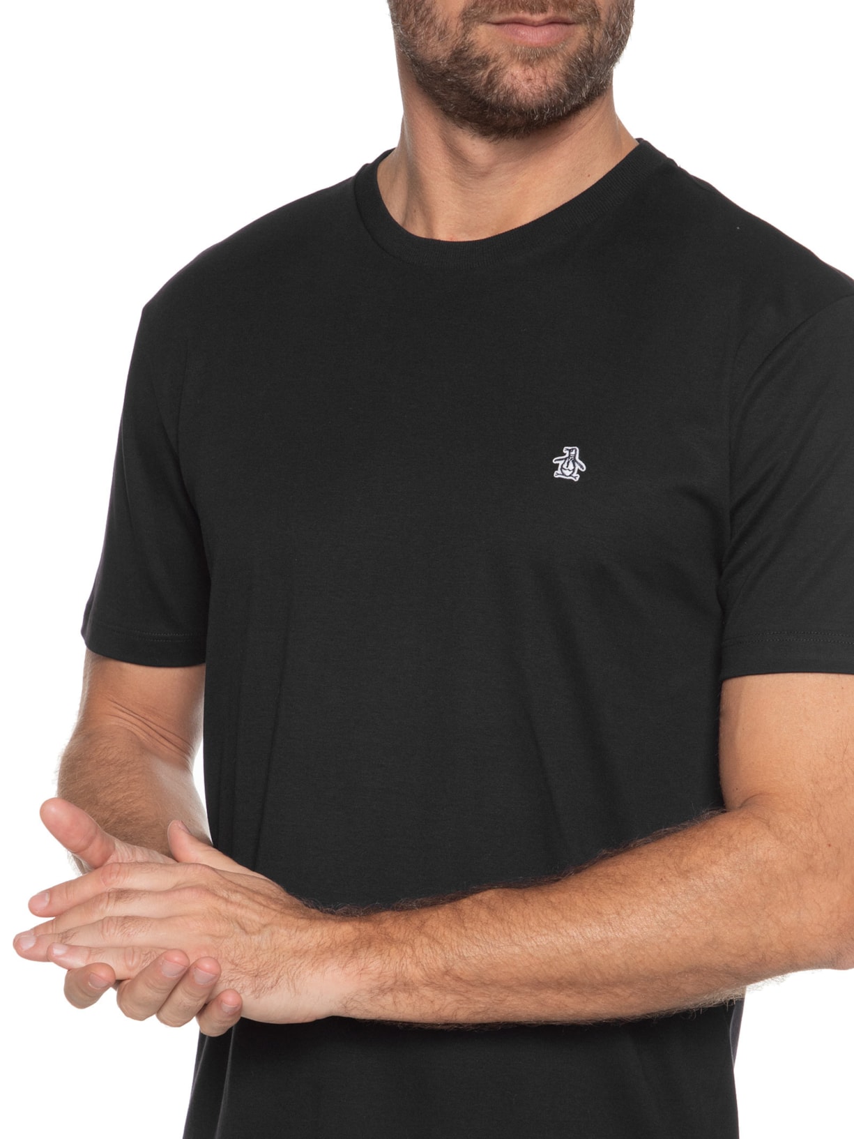 Camiseta Masculina Manga Curta Interloque Lisa Patch Preto Original Penguin