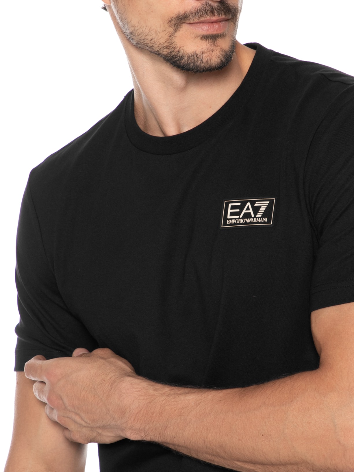 Camiseta Masculina Manga Curta Label Train Refined Tee Preto Ea7 Emporio Armani