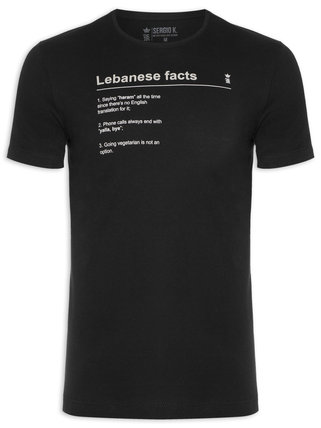 Camiseta Masculina Manga Curta Lebanese Facts - Preto
