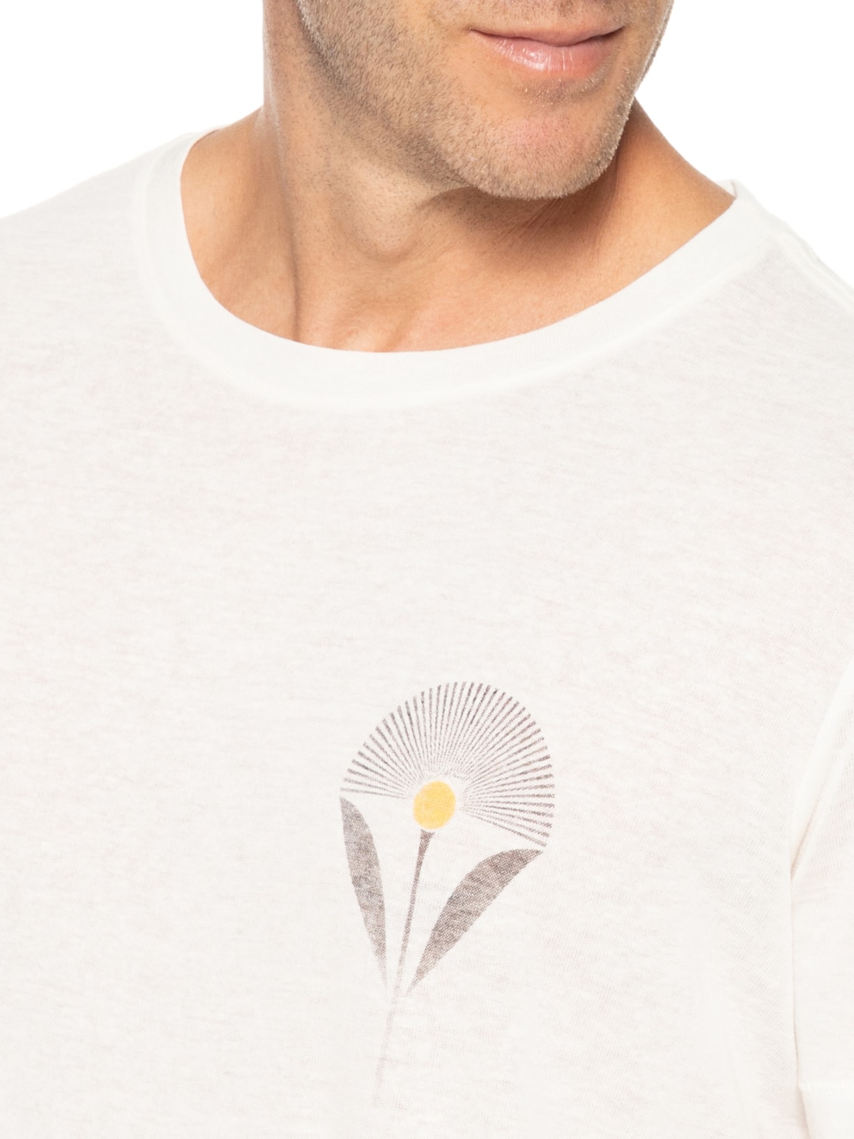 Camiseta Masculina Manga Curta Light Linen Flower Sun Branco Osklen