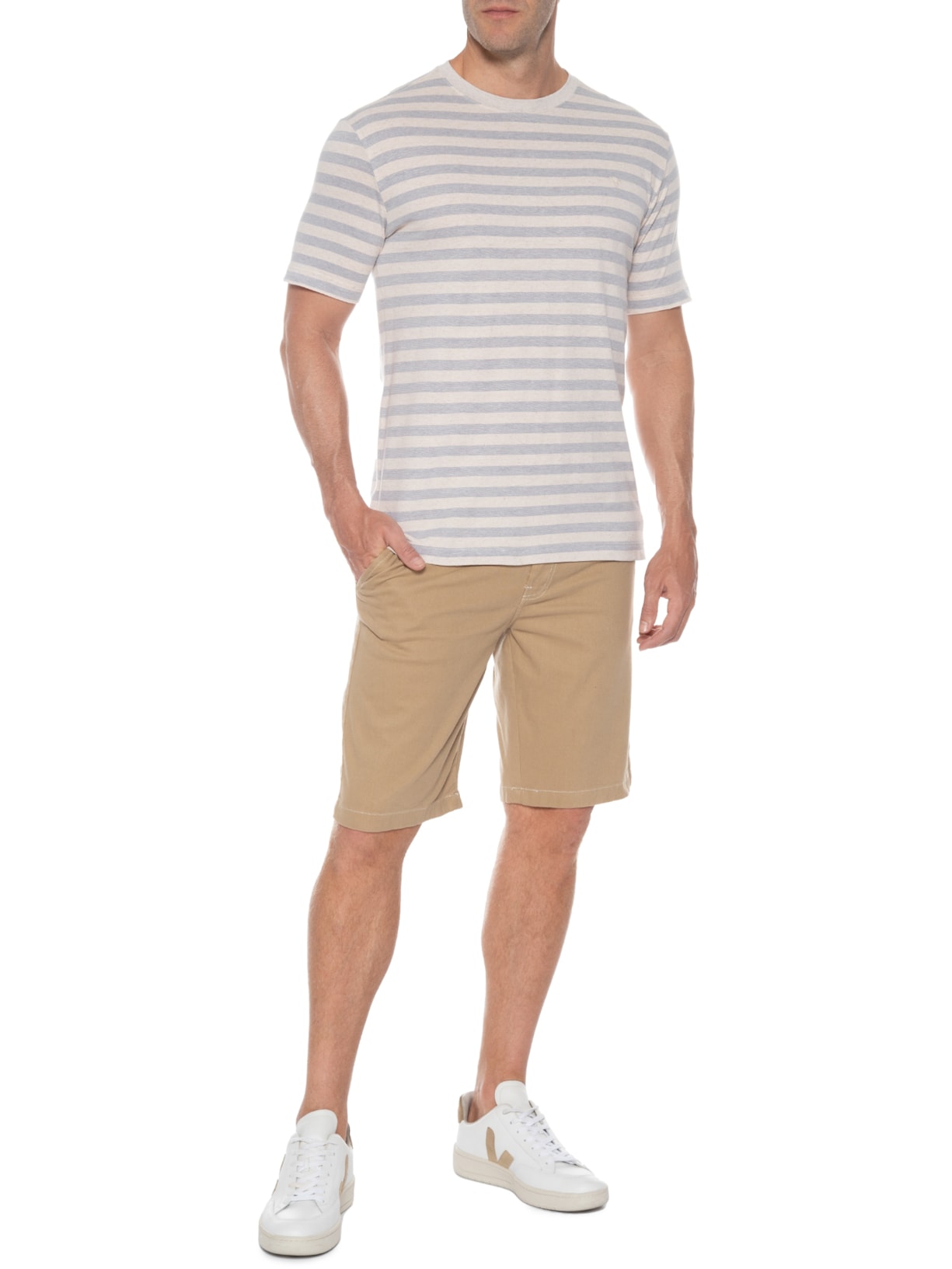 Camiseta Masculina Manga Curta Listrado Space Bege Vr