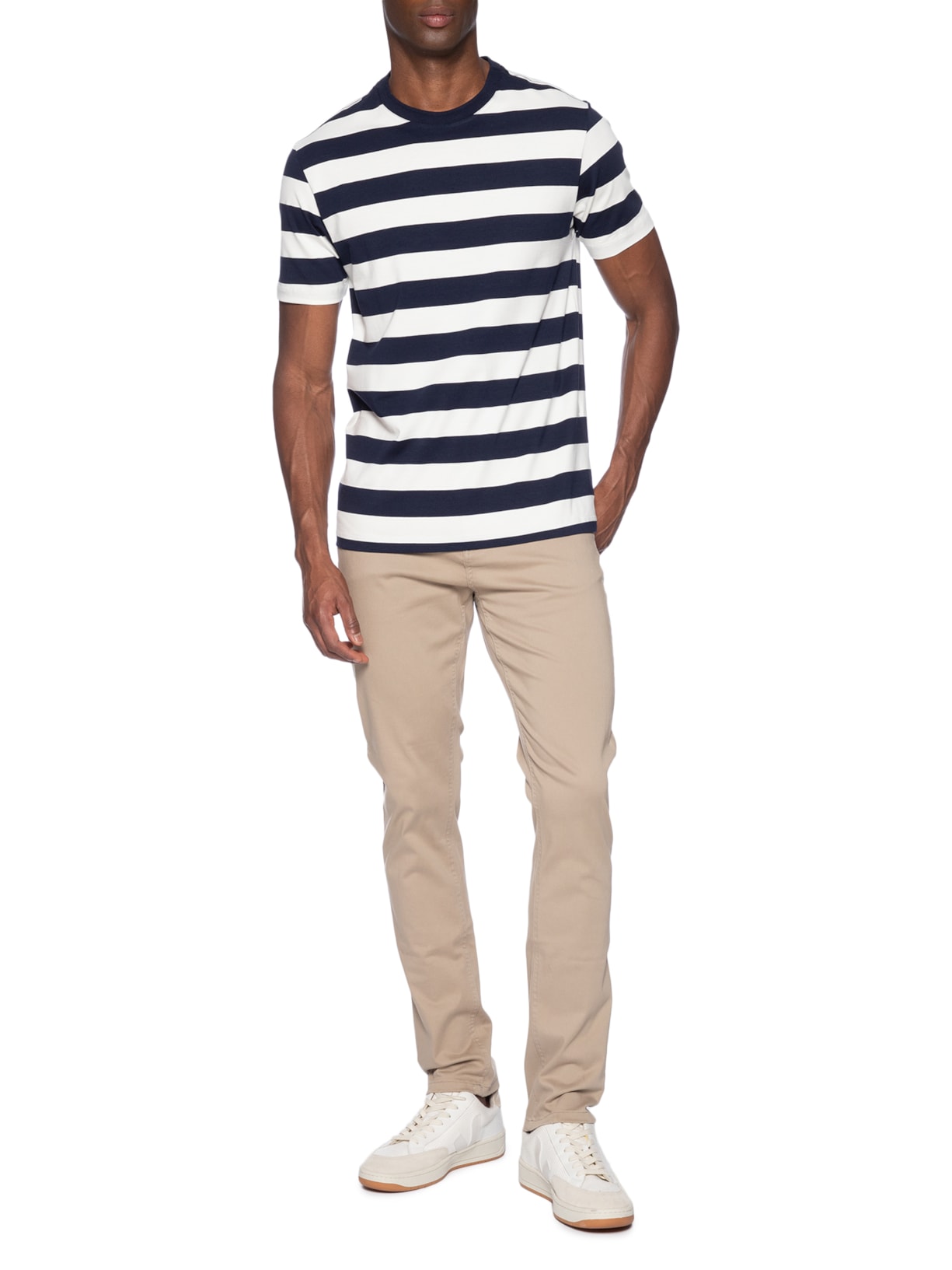 Camiseta Masculina Manga Curta Listras Azul Aramis