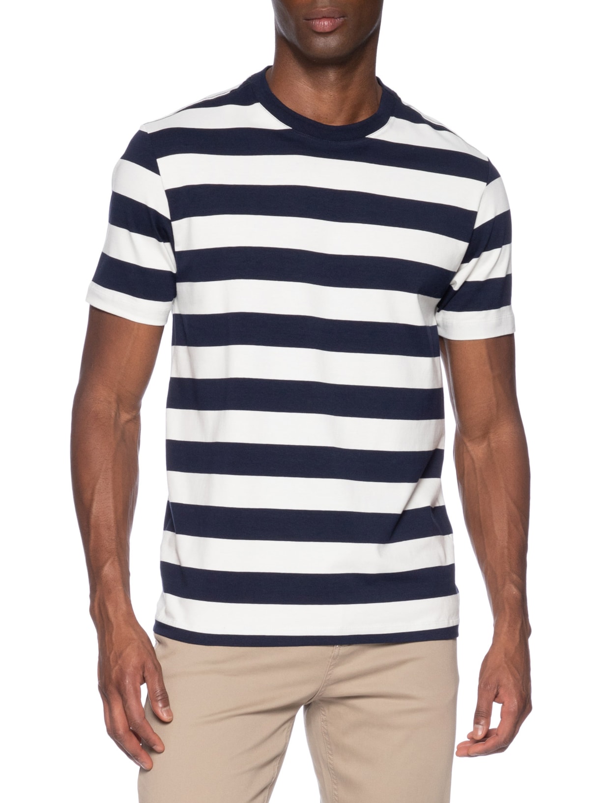 Camiseta Masculina Manga Curta Listras Azul Aramis