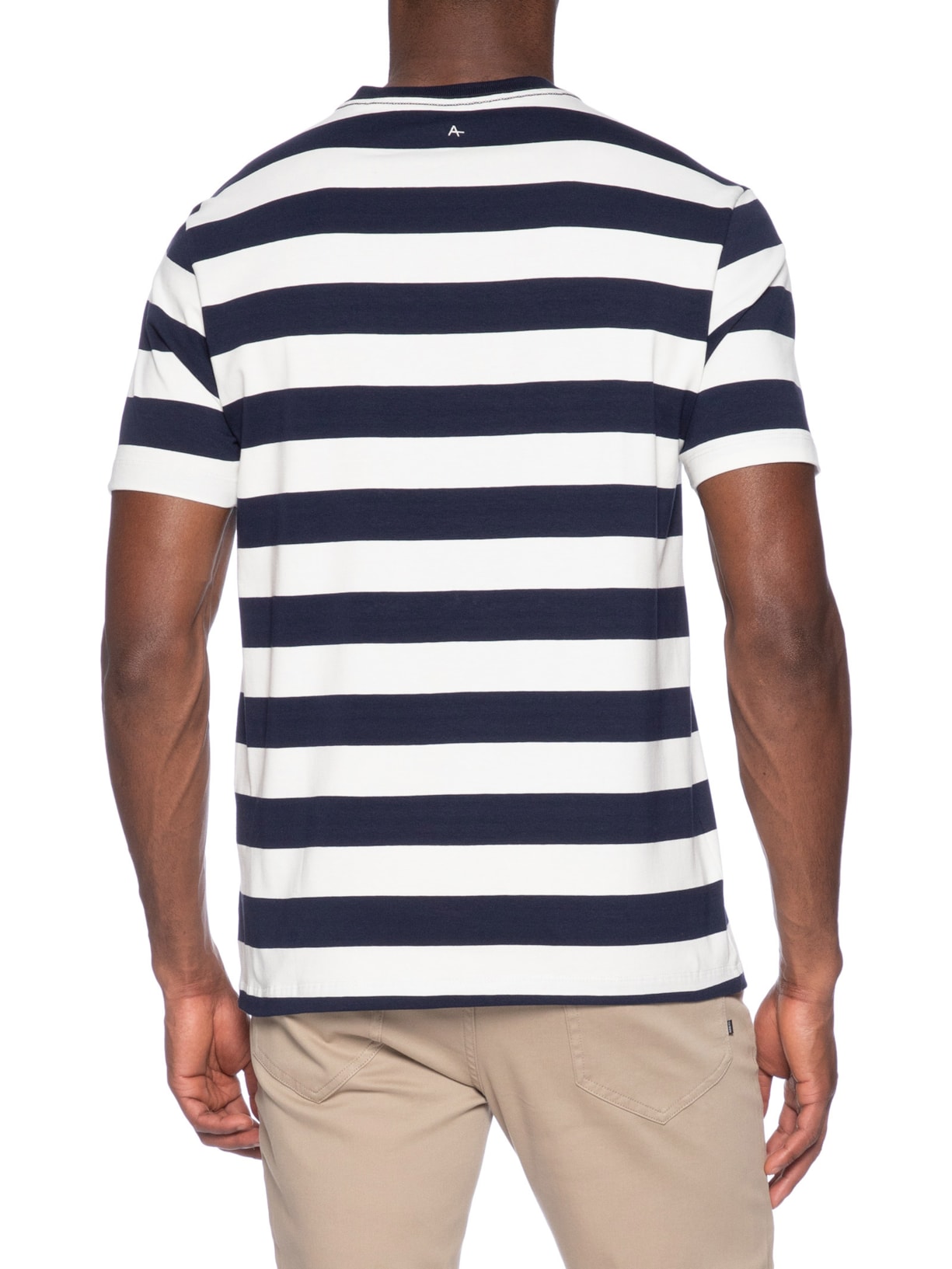 Camiseta Masculina Manga Curta Listras Azul Aramis