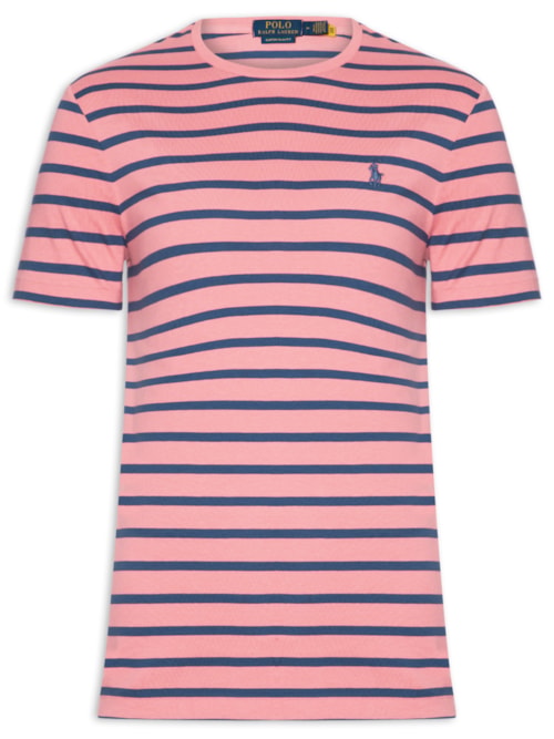 Camiseta Masculina Manga Curta Listras Slim Fit – Rosa