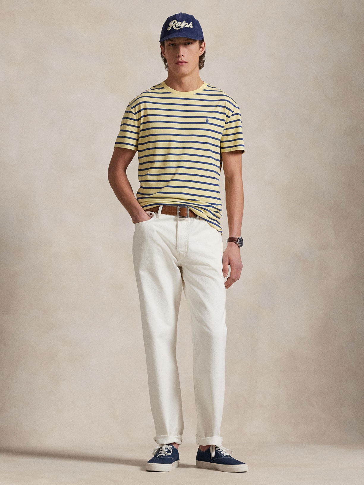 Camiseta Masculina Manga Curta Listras Slim Fit Amarelo Polo Ralph Lauren