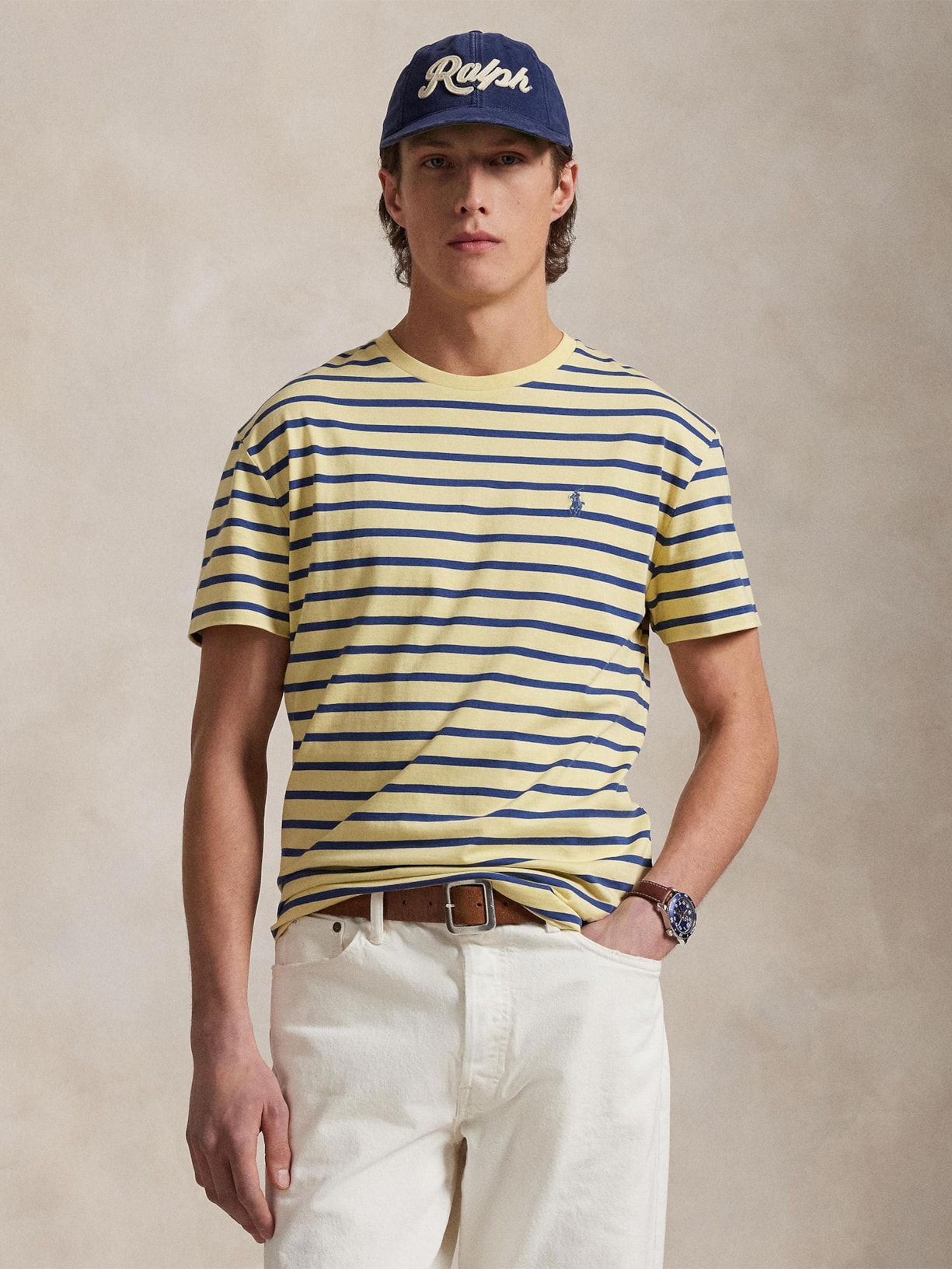 Camiseta Masculina Manga Curta Listras Slim Fit Amarelo Polo Ralph Lauren
