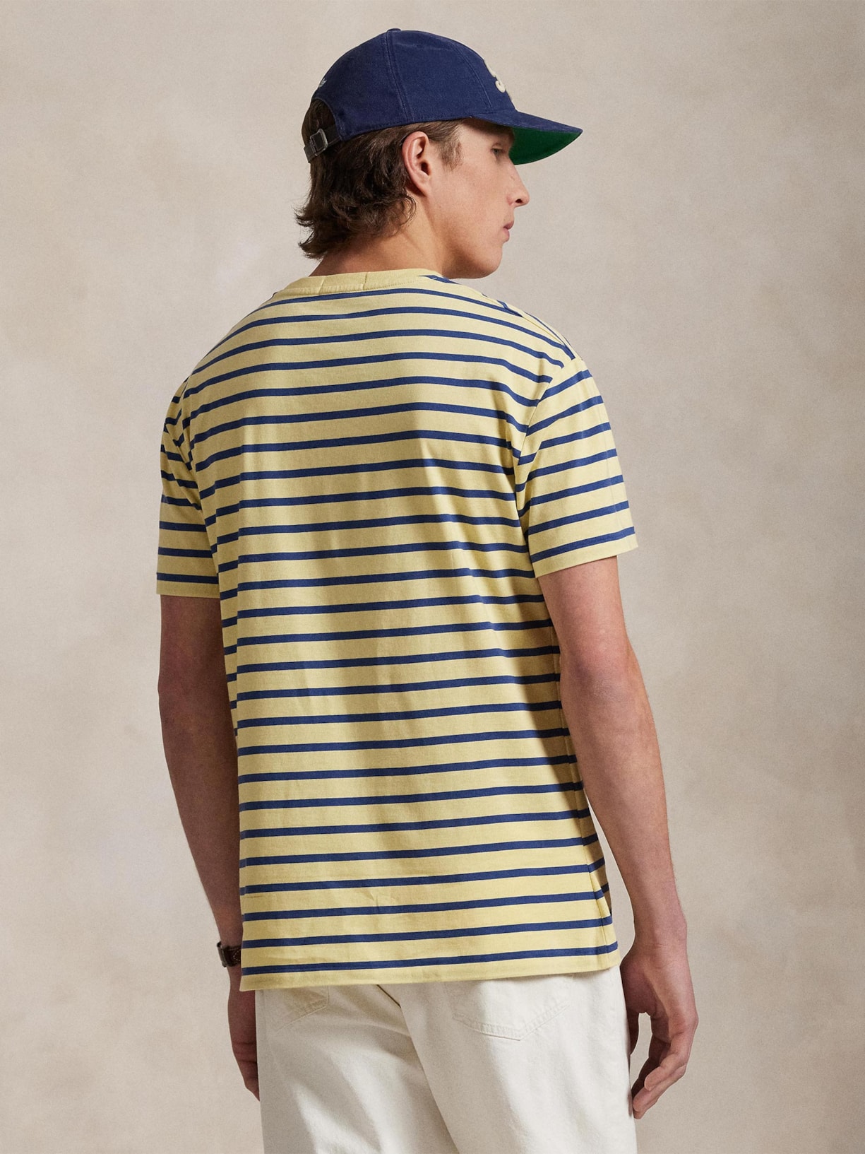 Camiseta Masculina Manga Curta Listras Slim Fit Amarelo Polo Ralph Lauren