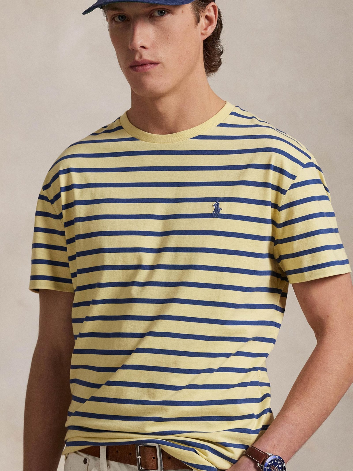 Camiseta Masculina Manga Curta Listras Slim Fit Amarelo Polo Ralph Lauren