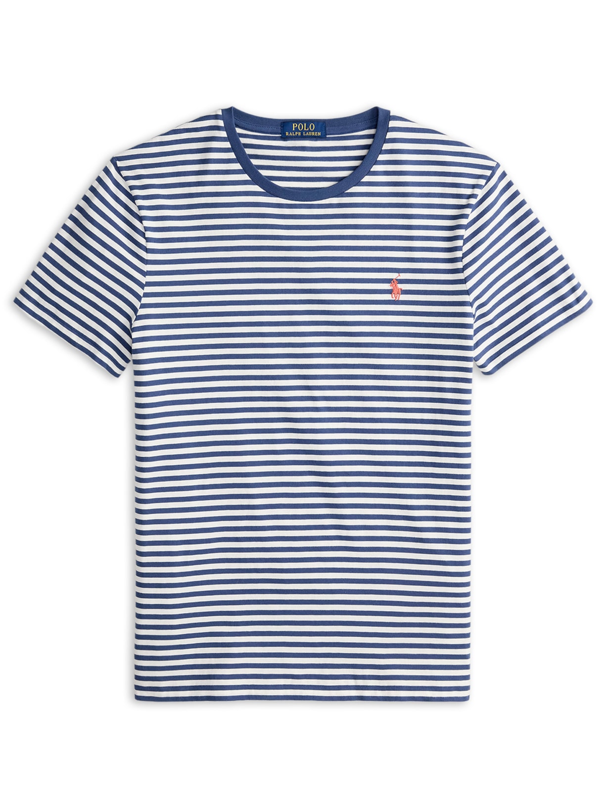 Camiseta Masculina Manga Curta Listras Slim Fit Azul Polo Ralph Lauren