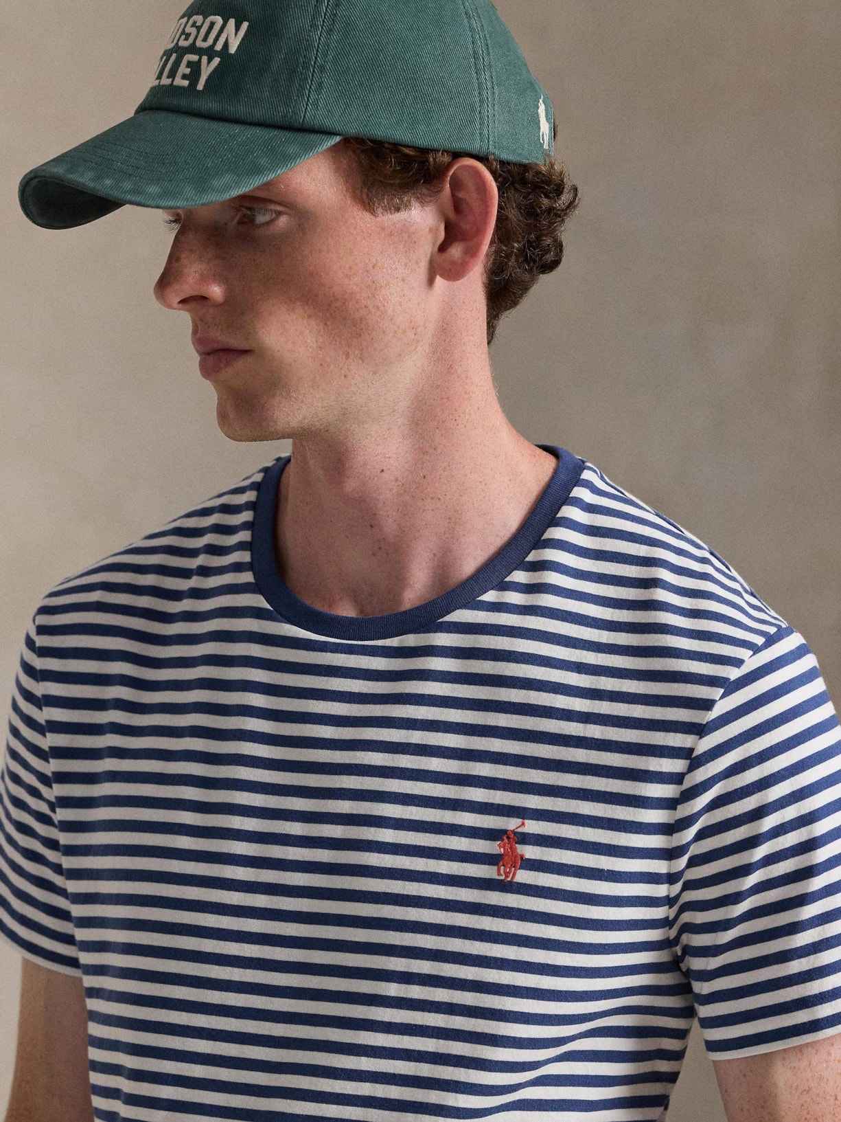 Camiseta Masculina Manga Curta Listras Slim Fit Azul Polo Ralph Lauren